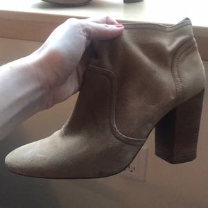 Tory Burch round toed neutral suede ankle booties